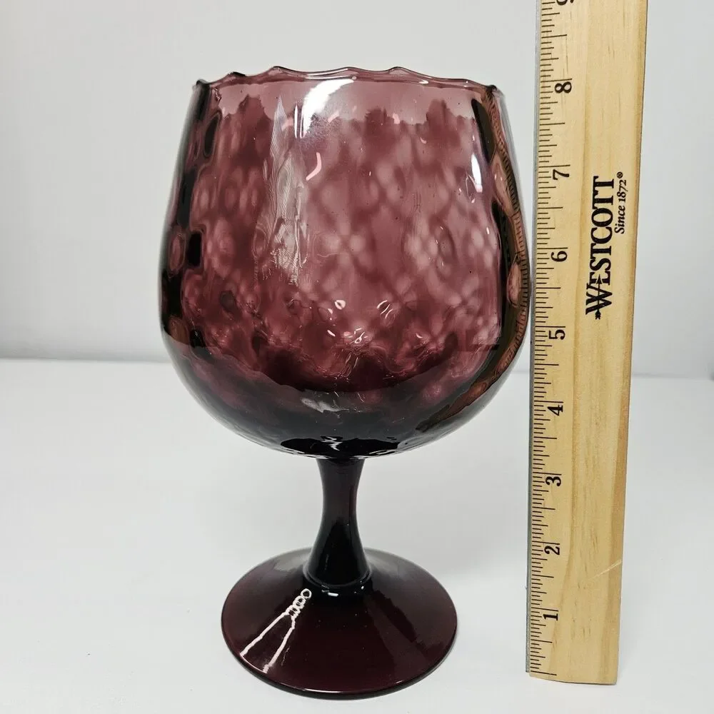 Vtg Empoli Brandy Snifter Amethyst Purple Diamond OPTIC Italy Art Glass Vase
